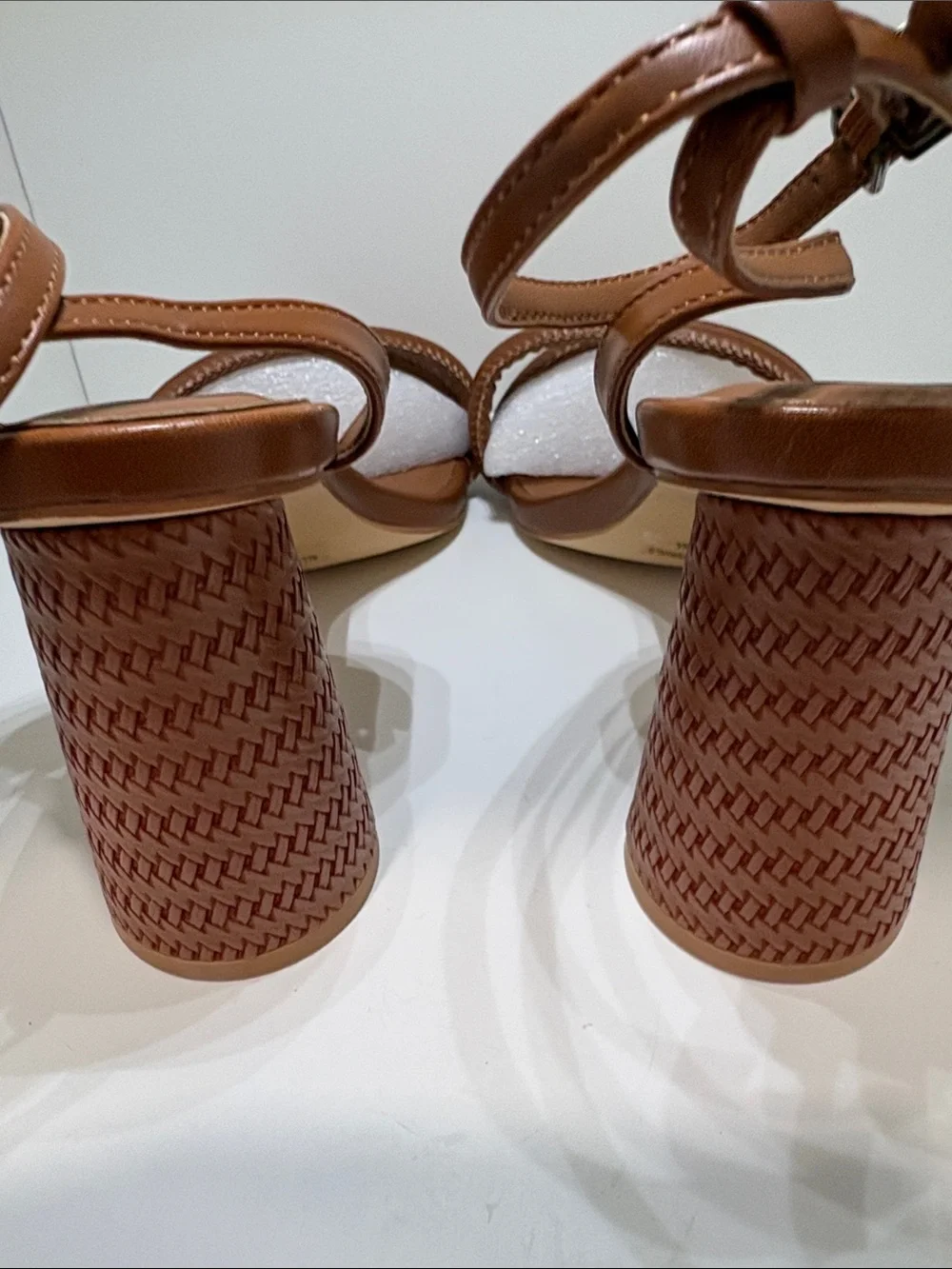 Minimal Brown Leather Ankle-Strap Block Heels